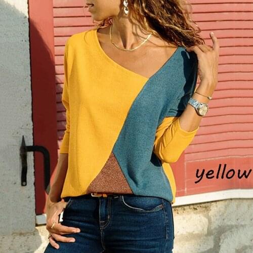Womens Tops And Fashion O-Neck Splicing Color Collision Long Sleeves Plus Size Female Clothing