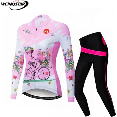 Weimostar Brand Cycling Jersey Set Women Long Sleeve Cycling Clothing Autumn Mountain Bike Jersey Kit Sport Bicycle Wear Clothes