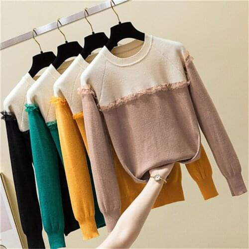 New Lace Stitch Sweater Women 2019 Autumn Winter Slim Knitted Sweater Long Sleeve Pullovers Sweaters Female Jumper Tops R329