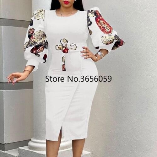 African Vintage White Office Bodycon Dress Women Ruffle Cocktail Party Dresses Plus Size Long Sleeve Elegant Midi Vestidos 3XL