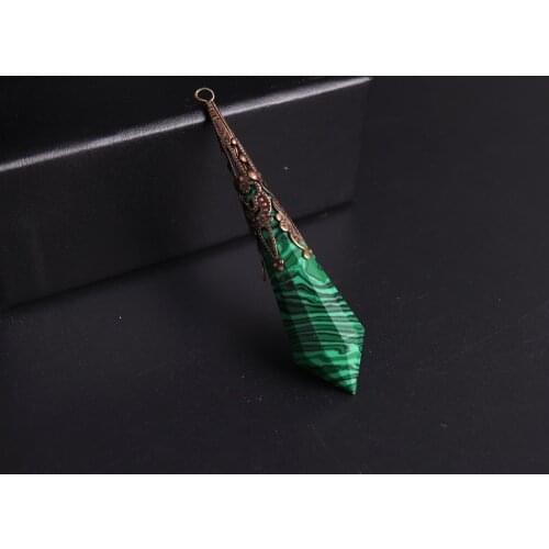 1PC Natural Stone Imitation Malachite Facet Reiki Pendulum for Dowsing Pendants Healing Pendule Chakra Treat Crystal Jewelry