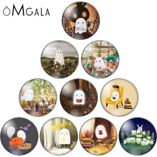 New Cartoon Cute Ghost 10pcs mixed 10mm/12mm/14mm/16mm/18mm/20mm/25mm Round photo glass cabochon flat back Making findings