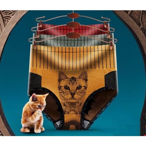 3pieces/set cotton pants woman lovely cat briefs underwear fashion High-Rise briefs