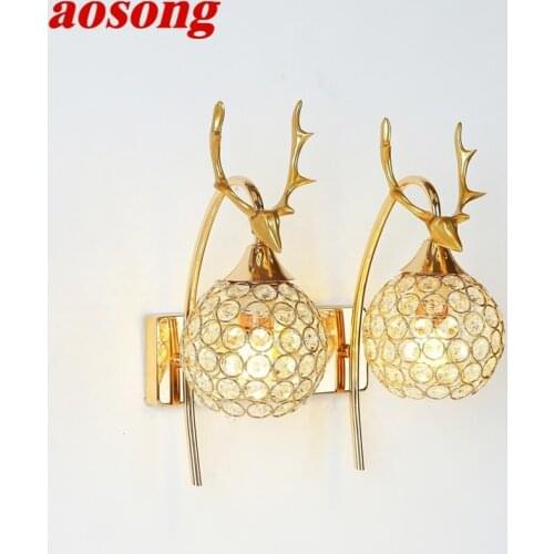 AOSONG Wall Lamps Contemporary Creative LED Gold Sconces Crystal Lights Indoor For Home Bedroom