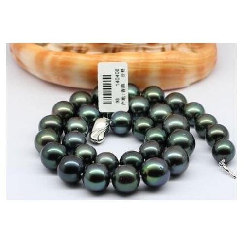 Noble women gift Silver Clasp 17-17.5inch 10-10.5MM Natural TAHITIAN BLACK PEARL NECKLACE Noble style women gift silver-jewelry