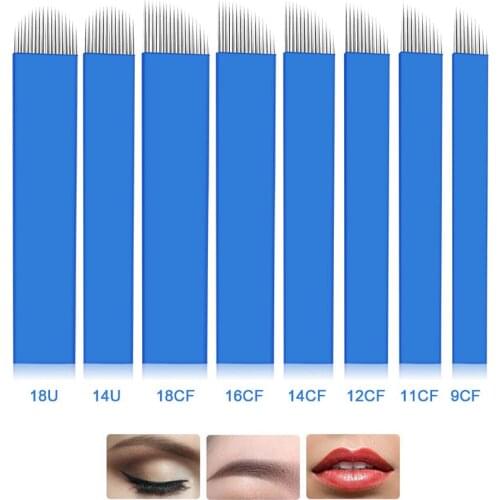 Biomaser 100PCS 0.18mm 14Pin Microblading Needles Permanent Makeup Manual Eyebrow Tattoo Needles Blade For Tattoo Pen Machine