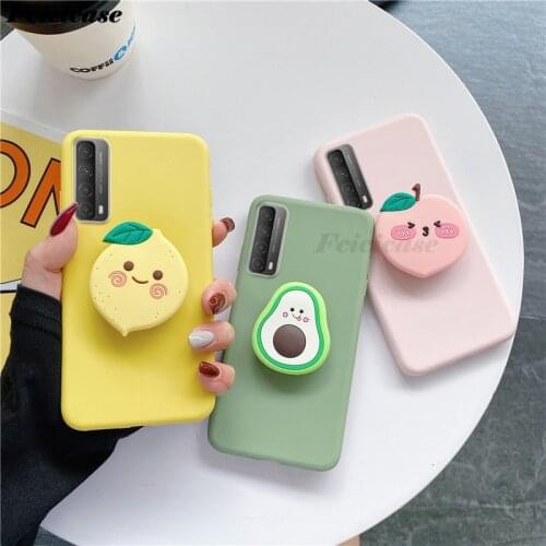 Y7A 3D Cartoon Phone Holder Case For Huawei P Smart 2021 Silicone Soft Cover Peach Lemon Avocado Bags PSMART 2021 6.67INCH Cases