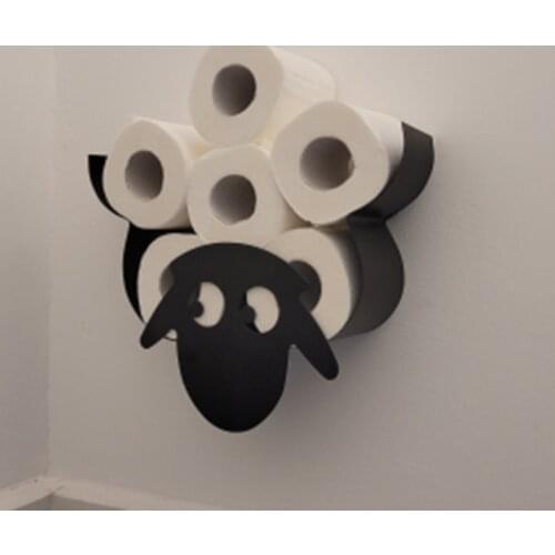 Cute Sheep Shape Toilet Paper Holder Wall-Mounted Tissue Storage Stand Rack Metallic Toilet Paper Roll Bathroom Accessories