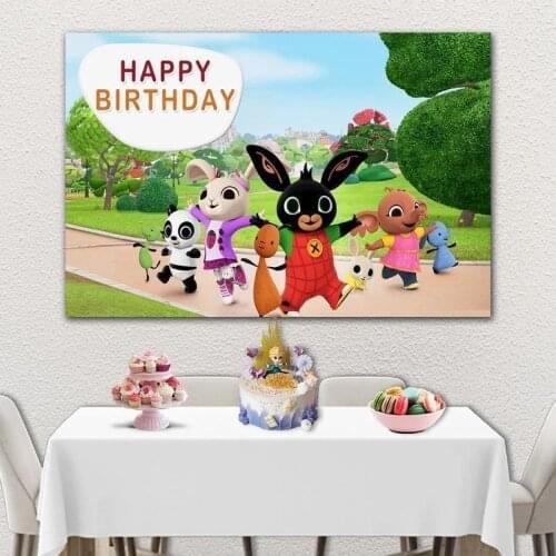 Rabbit and Panda Dancing Together Cartoon Background Girl Birthday Party Decoration Photography Studio 3D Digital Backdrop Cloth