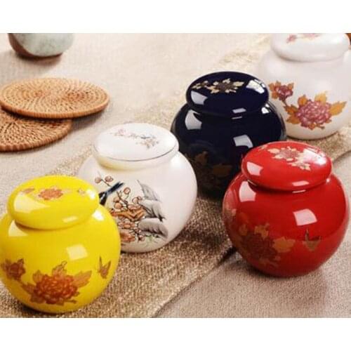 Ceramic Peony Pattern Tea Caddy Tea Box Sealed Storage Jar Chinese Style Container Cans Teaware Kitchen Household Supply