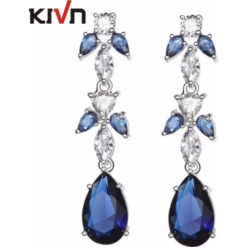 KIVN Fashion Jewelry Luxury Blue Pave CZ Cubic Zirconia Wedding Bridal Earrings for Womens Girls Birthday Christmas Gifts