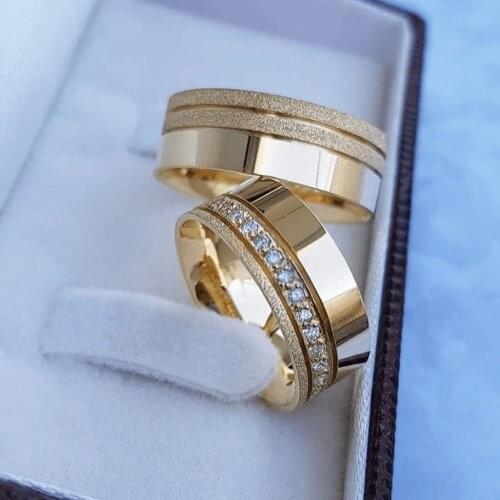 SILVERFONI 925 Sterling Real Silver Wedding Rings Set For Men And Women Jewelry Hand Made Anniversary Gift New Season Gold Plate