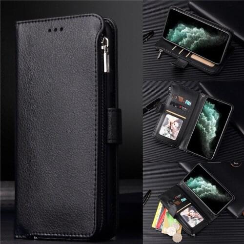 Flip Leather Wallet Case for iPhone XR X XS 12 11 Pro Max Zipper Purse Cover for iPhone SE 2020 8 7 6 6S Plus 5 5S Coque Etui