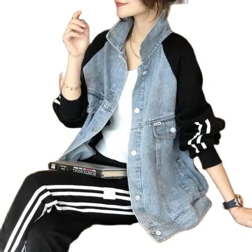 Splicing Womens Denim Short Coat Spring Autumn New Letter Print Ladies Jacket Casual Fake Two Over Sized Cowgirl Jacket Top