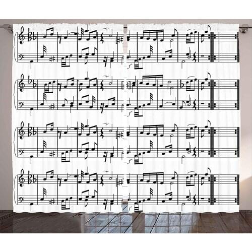 Music Decor Curtains Musical Notes on The Clef Illustration Decorative Artistic Pattern Print Living Room Bedroom Window Drapes