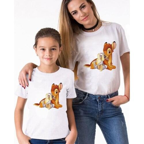 2021 Fashion New Family Matching Clothes Short Sleeve Bambi Rabbit Print Disney Cartoon Tshirt Kawaii Family Look Tops