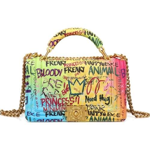 Crossbody New Ladies Handbags Fashion Lingge Chain Bag Colorful Graffiti Bag