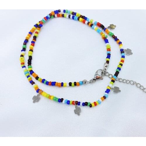 Bohemian Handmade Rainbow Beads Choker Necklace Boho Candy Color Bead Satellite Necklace Women Fashion Jewelry Necklaces