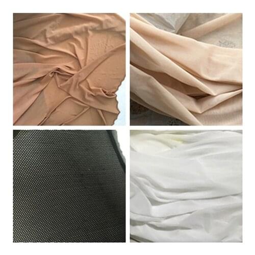 160CM WIDE 1 meter tan skin light nude black off white sky blue high quality tiny holes 4 way stretch tulle mesh lingerie fabric