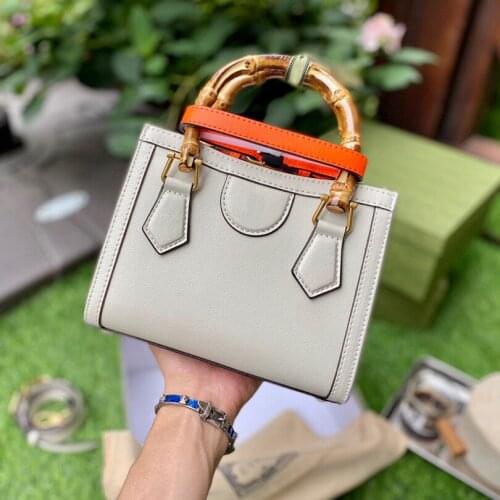 Genuine leather totes bags with Bamboo handle finely selected cow leather Shoulder bag real leather Square crossbody bag