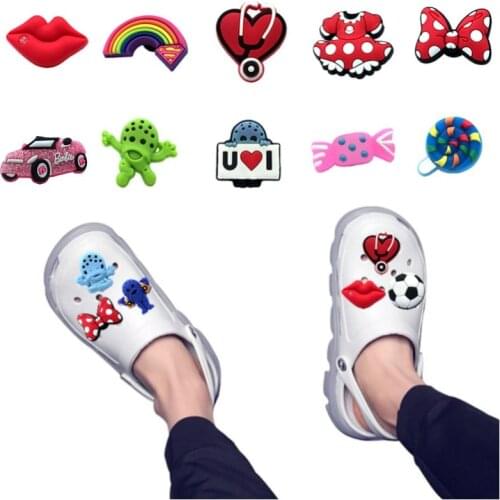 1pcs High Imitation PVC Shoe Charm Accessories Cute Stethoscope Bow Shoe Decorations Pink Car Ornaments Fit Bracelet Kids Gift