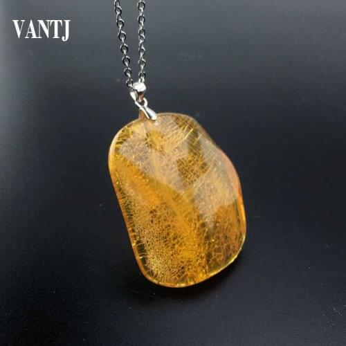 VANTJ Elegant Natural Amber Pendants Fine Jewelry Necklace For Women Wedding Party Gift