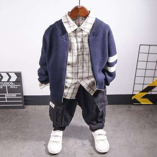 Spring autumn Baby Boy Clothes Set Children Clothing Sets Products Kids Clothes Baby Boys Knit cardigan + shirt + cargo pants