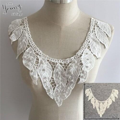 Embroidery Applique Fashion White ABS pearl Lace collar Sewing Neckline DIY Trim Lace Fabric Wedding dress Accessories Supplies