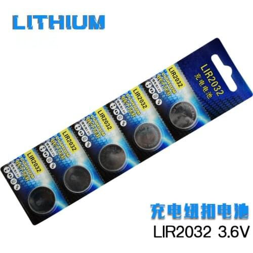 High quality Mercury free 3.6V LIR2032 li ion Rechargeable battery Coin Cell Button CMOS Battery Can be replace CR2032 10pcs/lot