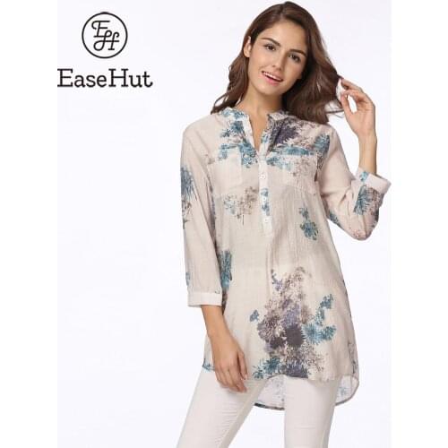 EaseHut 2020 Women Summer Blouse Elegant Floral Printed 3/4 Sleeve Casual Long Tops Women Shirts 5XL Plus Size Blouses Blusas