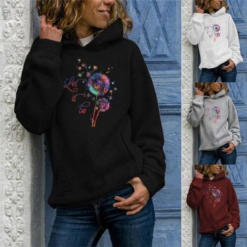 Womens Printed Hoodie with Big Pockets Long Sleeve Hooded Ladies Pullover Tops Autumn Winter Harajuku Lady Jumper Sweatshirt