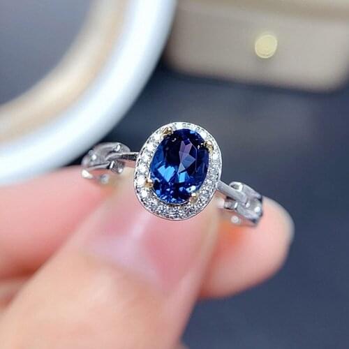 Vintage Concise Blue Crystal Sapphire Gemstones Diamonds Rings for Women White Gold Silver Color Fine Jewelry Fashion Accessory
