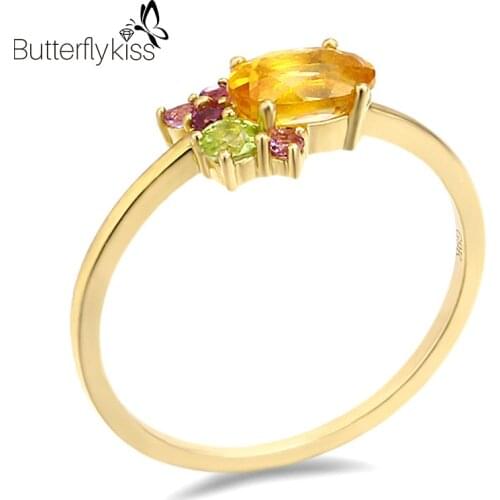 BK Colorful Natural Crystal Rings For Women 9k Genuine Gold 585 Simple Luxury Multicolor Personality Party Jewelry Female Gifts