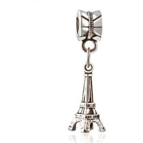 10PCS Antique Silver Plated Paris Eiffel Tower Charm Pendant Fit Charm Vintage Silver DIY Big Hole Bead Bracelets Charms