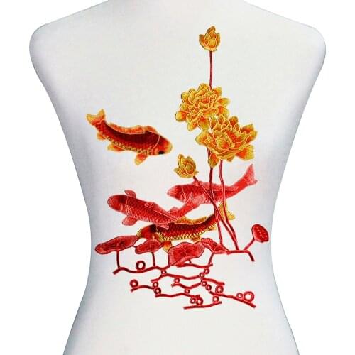 10piece Goldfish Lotus Embroidery Lace Applique Fabric Patches Trimming Lace Motif Scrapbooking Clothes Decorated Craft T2578