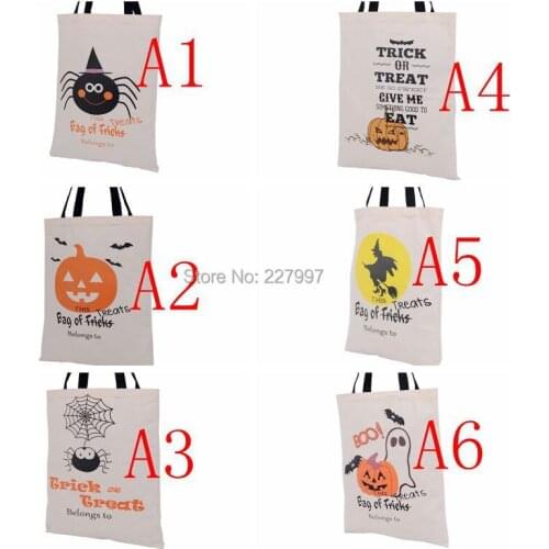 200pcs 6 Types Halloween Tote Bags with Black Handle Pumpkin Christmas Shopping Bags Festival Gifts Bag Halloween Canvas Bag