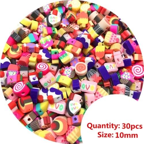 30pcs 10mm Mixcolor Printing Beads Polymer Clay Beads Mixed Color Polymer Clay Spacer Beads For Jewelry Making DIY #008