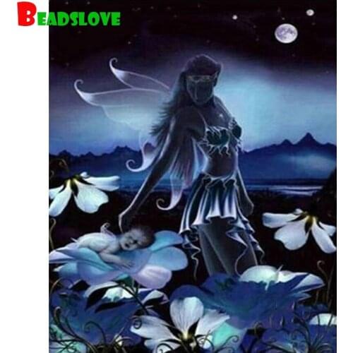 5D Diamond Painting Diamond Embroidery Lotus Fantasy Fairy Baby Moon Cross Stitch Kit Mosaic Full Drill Square Home Decoration