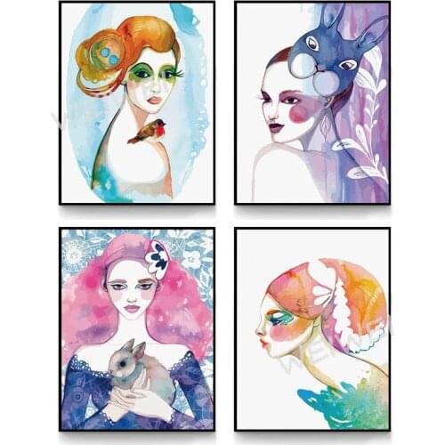 5D Diy Animal Woman Portrait Diamond Painting Cross Stitch Full Square Round Drill Embroidery Colorful Handmade Wall Decor Craft