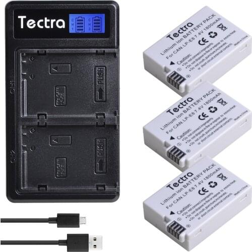 Tectra 3pc LP-E8 LP E8 LPE8 Battery akku+LCD Dual Charger for Canon 550D 600d 650d 700D X4 X5 X6i X7i T2i T3i T4i T5i