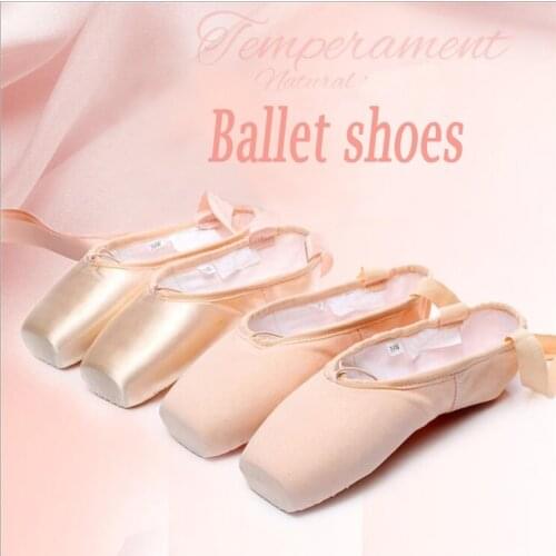 Ballet Shoes for Girls Pointe Shoes Bandage Ballet Dance Shoes Canvas/Satin Dancing Sneakers With Sponge/Silicone Toe Pads B12