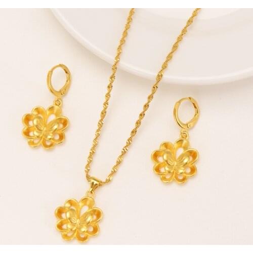 Bangrui 2021 New Trendy Cute Flower Butterfly Pendant Necklace Earrings For Women Gold Color Jewelry Sets Party Gifts