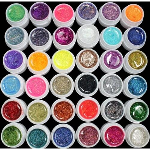 36 Colors Set Glitter Acrylic Powder UV Gel Nail Polish Soak Off UV Gel Builder Colorful Gel Polish Nail Art Supplies