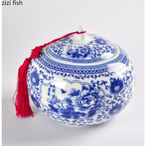 Large Ceramic Jar Tea Caddy Sugar Bowl Tea Can Spherical Tank Home Decorative Ornaments Storage Tank Tea Container Storage Box