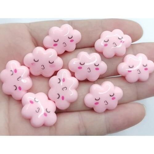 10/30Pcs/Pack Pink Resin Kawaii Mini Smiling Clouds Flatback Cabochon Scrapbook Figurine Garden Accessories Ornament DIY Craft