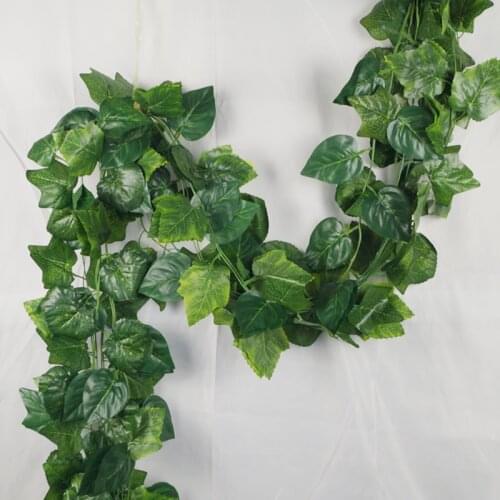 2pcs Artificial Vine Fake Leaves Vine Creeper Artificial Plants Green Grape Leaves Rattan Home Wedding Party Garden Decoration