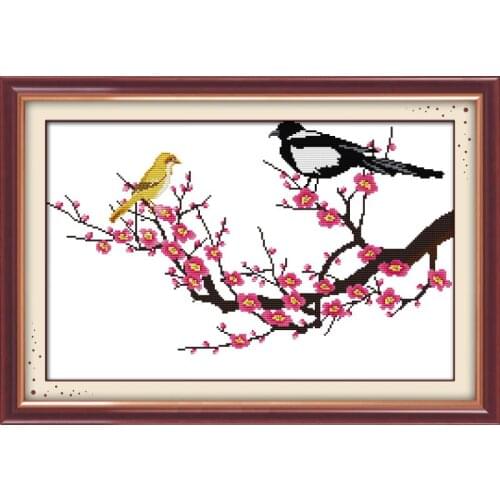 Joy Sunday Cross Stitch Plum Flower With Magpie Needlework11&14CTPrinted Counted Water Soluble Cloth Cross Stitch for Home Decor