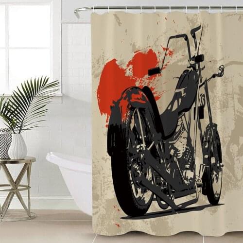 Retro Motorcycle Shower Curtain Bathroom Decorative Waterproof Polyester Fabric Curtain for Bathroom