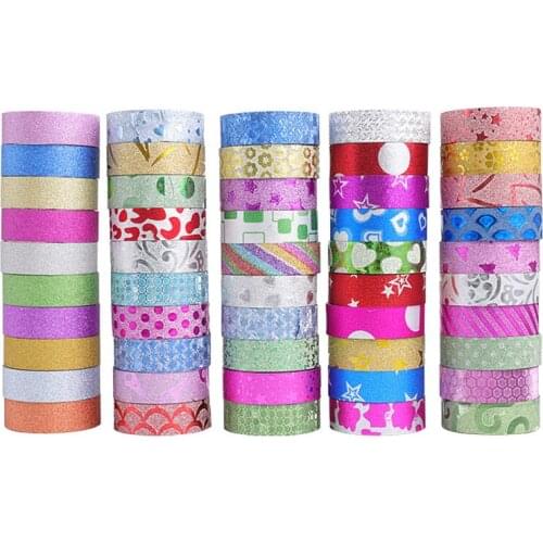 50Rolls/box Glitter Colorful Masking Tape Set DIY Scrapbooking Adhesive Photo Album Sticker Craft Decor