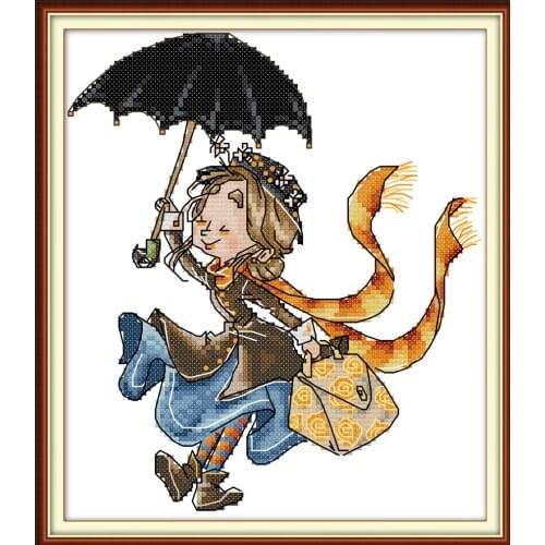 A girl with an umbrella cross stitch kit aida 14ct 11ct count print canvas cross stitches needlework embroidery DIY handmade